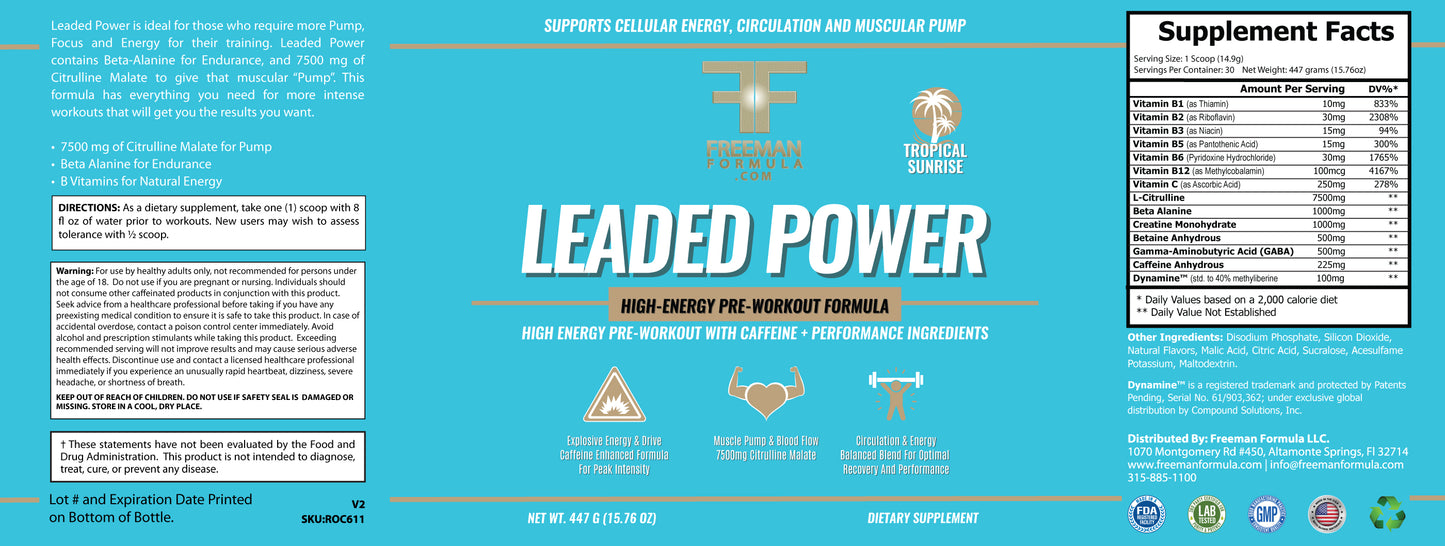 Freeman Formula Leaded Power Label Pre workout with Caffeine