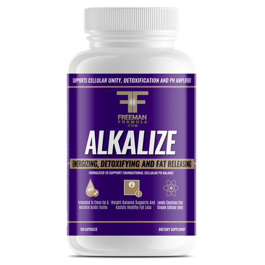 Freeman Formula Alkalize supplement bottle for cellular balance, detoxification, and energy support