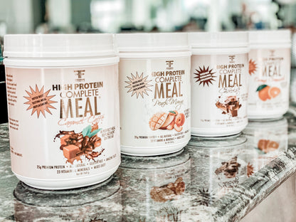 meal replacement Complete Meal, 25 gms of premium ion-exchange whey protein, 2 gms of fiber, less than 1 gm of sugar, organic brown rice & chia superfood, 38 bioavailable vitamins & minerals, only 163 calories per serving. Gluten FREE, All Natural, No Artificial sweeteners