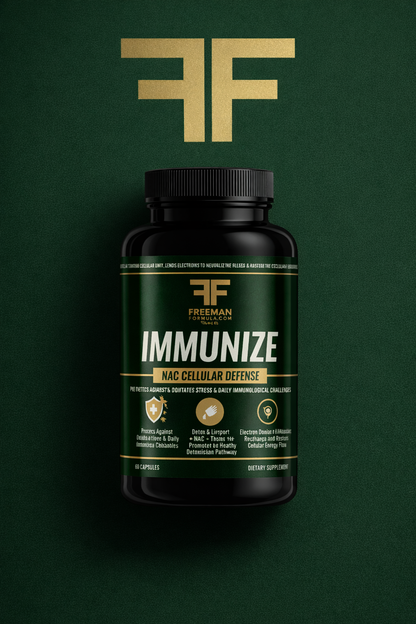 Freeman Formula Immunize N-Acetyl-Cysteine (NAC) 300 mg
Restores glutathione, strengthens immunity, and supports detoxification.

NAC Excel Blend 288 mg
Organic Turmeric, Milk Thistle, Green Tea
A synergistic botanical trio for liver health, antioxidant support, inflammation balance, and cellular detox.