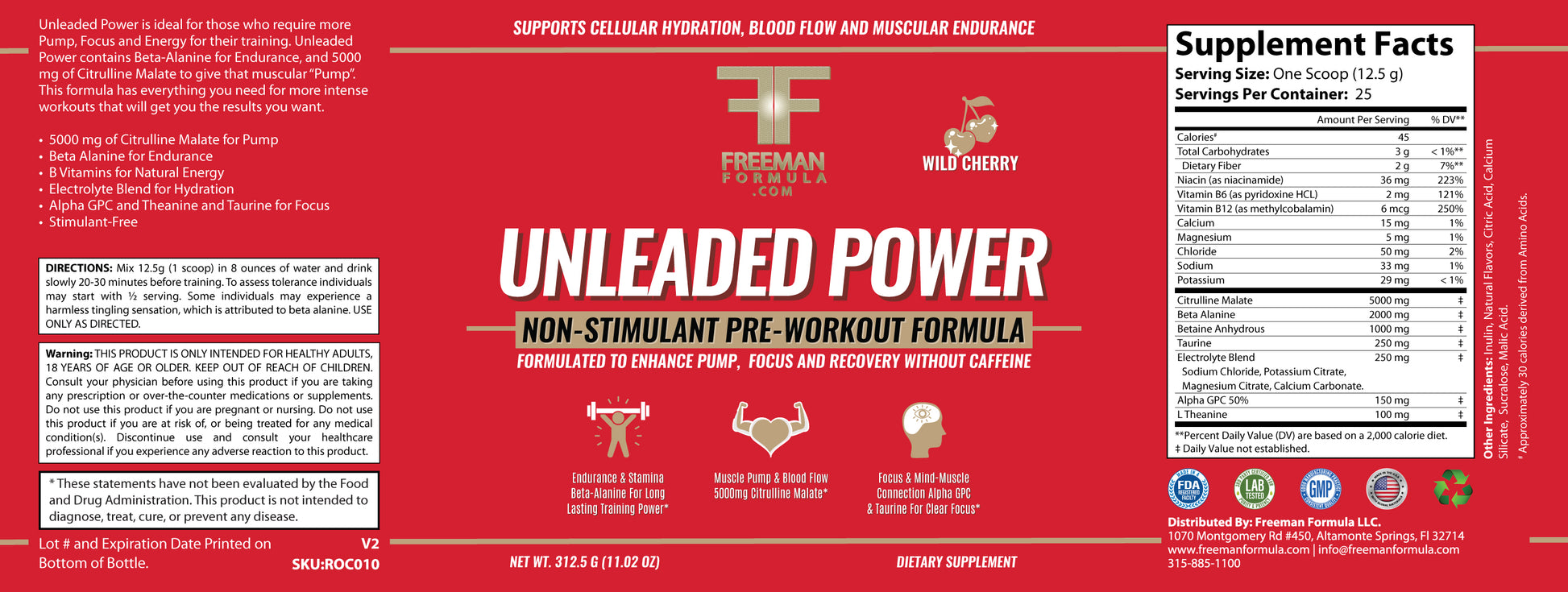 Freeman Formula Unleaded Power non-stimulant pre-workout formula designed to boost energy, strength, and focus without caffeine or jitters.