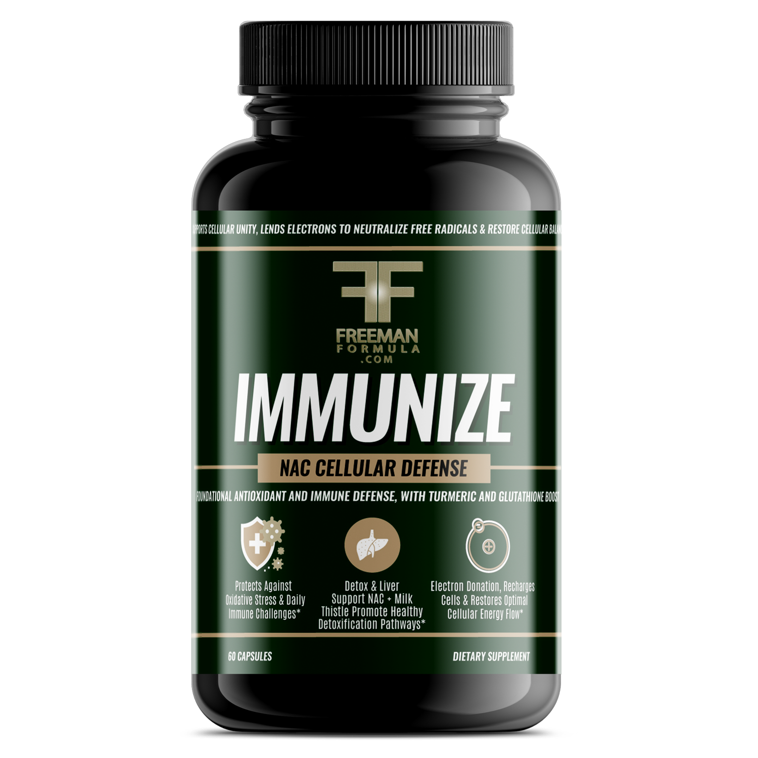Freeman Formula Immunize NAC Cellular Defence supplement supports immune health, cellular protection, and antioxidant defense with NAC and essential nutrients.