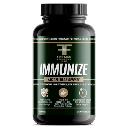 Freeman Formula Immunize NAC Cellular Defence supplement supports immune health, cellular protection, and antioxidant defense with NAC and essential nutrients.
