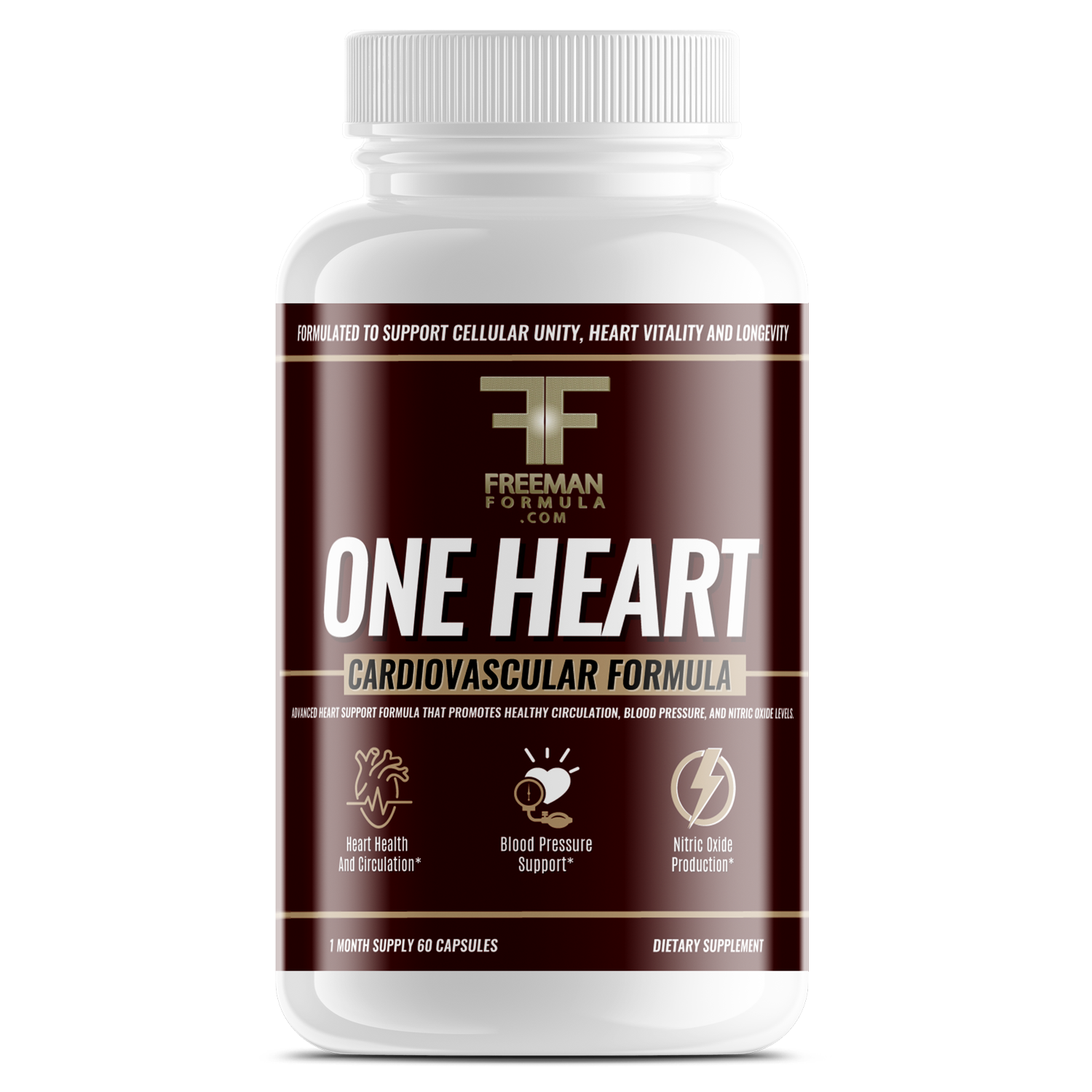 Freeman Formula One Heart supplement bottle designed to support heart health, circulation, and blood pressure balance.