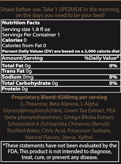 UPGRADEⓇ is the best nootropic brain formula that creates long-lasting, non-jitter, no-adrenal stimulant energy, incredible mental clarity, and sustained focus. Resulting in accelerated reaction time, better focus, productivity, and an awakening of senses