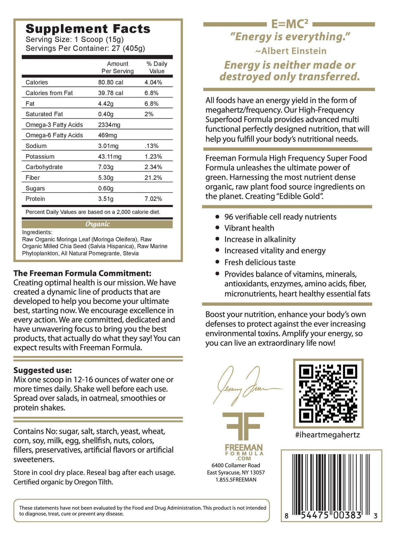 High Frequency Organic Super Food Ingredients | Freeman Formula Supplements